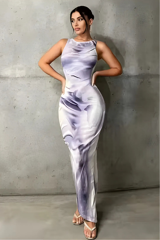 Abstract Print Sleeveless Maxi Dress