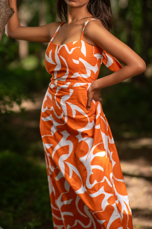 Bow Tie Knot Open Back Tangerine Maxi Dress